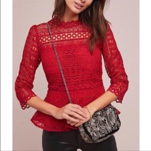 Anthropologie Red lace top